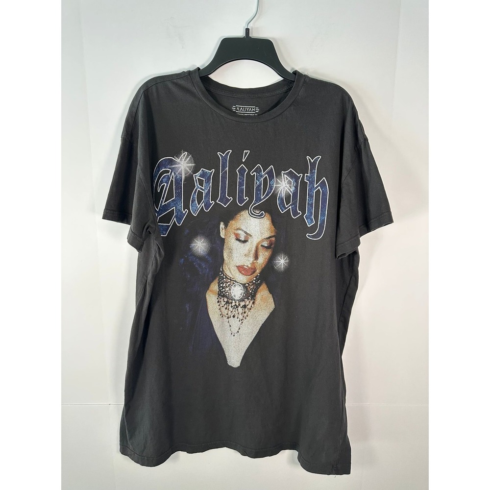 Aaliyah T-Shirt Unisex L Black Graphic Photo Print Vintage Style Concert Tee